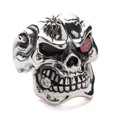 Anel masculino caveira crânio aço inoxidável prata moto punk - comprar online