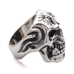 Anel masculino caveira crânio aço inoxidável prata moto punk - loja online