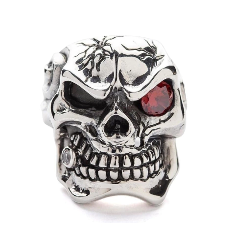 Anel masculino caveira crânio aço inoxidável prata moto punk