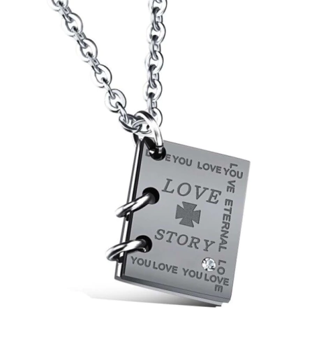 Colar corrente e pingente livro aço banhado a ródio gravável