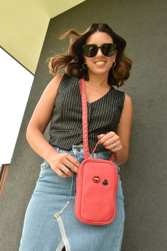 Mini bandolera de cuero coral - tienda online