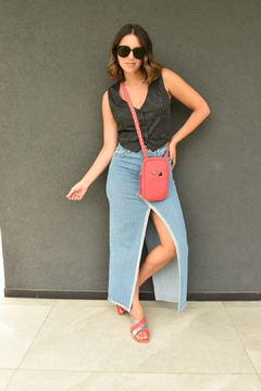 Mini bandolera de cuero coral - comprar online