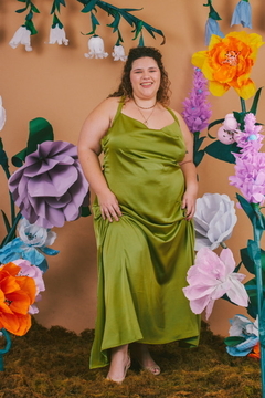 vestido damasco largo pistacho - comprar online