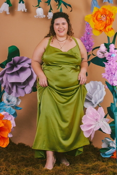 vestido damasco largo pistacho