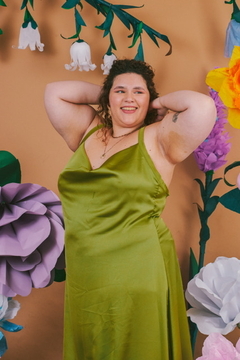 vestido damasco largo pistacho - tienda online