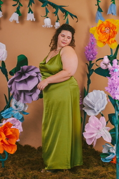 vestido damasco largo pistacho - Aire Molino