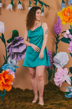 vestido durazno corto petroleo - tienda online