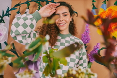 Sweater cuadritos verde y rosa - Aire Molino