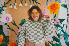 Sweater cuadritos verde y rosa - Aire Molino
