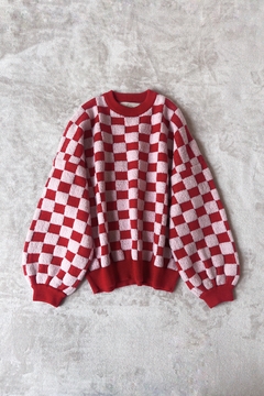 Sweater cuadritos rosa y rojo