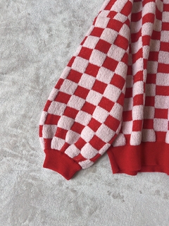 Sweater cuadritos rosa y rojo - tienda online