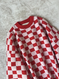 Sweater cuadritos rosa y rojo - comprar online