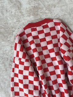 Sweater cuadritos rosa y rojo - tienda online