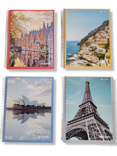 Cuaderno A5 Espiral Ciudades Husares 80 Hojas Pack X 4