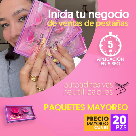Pestañas autoadhesivas reutilizables Volumen - Mayoreo 20 pzs
