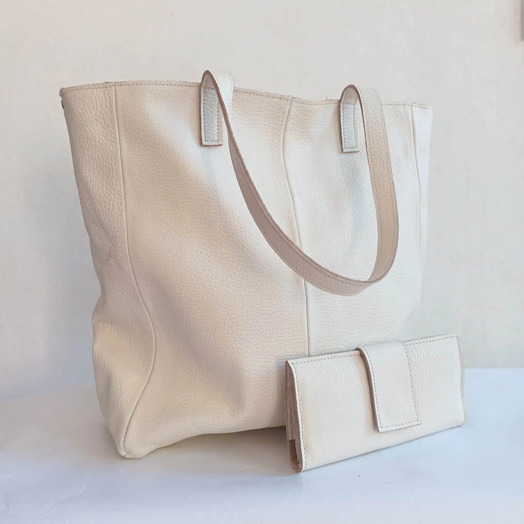 Tote BAG MILO Manteca C/ Cierre + Billetera