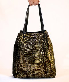 TOTE BAG MILO CROCCO DORADO-NEGRO