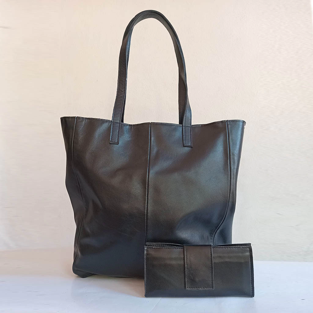 Tote BAG MILO Liso negro + Billetera