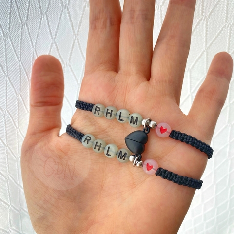 Pulseras trenza RHLM con imán corazón negro
