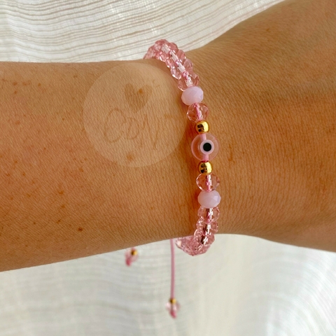 Pulsera ojo cristal rosa