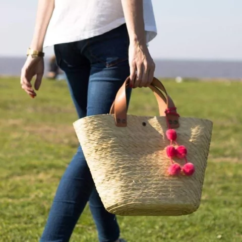 Cartera palma y cuero chica
