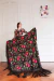 Manton de Manila Bordado a maquina color Negro con Bordado Flores Rojas 1.40mt - Amapolas Moras