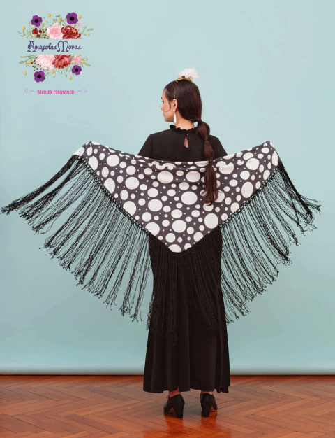 Mantoncillo Mediano Lunares irregulares de Crep de Seda Negro con blanco - comprar online