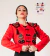 Spanish Bolero Jacket with Pom-poms and Flower, Red and Black