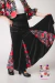 Falda flamenca Sirena Gajos Negra con Godes y Estampado Flores Manila Negro | Pollera flamenca