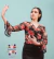 Black Printed Microtulle Wrap Blouse with Ruffles and Lace with Flowers - buy online