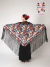 Manton Carmen Triangular de Crep de Seda Estampado con Galon Negro Flores y Lunares