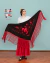 Manton Triangular Grande Bordado a Maquina Jersey 2mt Español Negro Flor y Flecos Rojos - comprar online