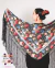 Manton Carmen Triangular de Crep de Seda Estampado con Galon Negro Flores y Lunares - comprar online