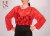 Red lace blouse with 3/4 elastic balloon sleeves and a loose fit - buy online