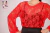 Red lace blouse with 3/4 elastic balloon sleeves and a loose fit - Amapolas Moras
