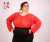 Red lace blouse with 3/4 elastic balloon sleeves and a loose fit - online store