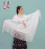 Machine-embroidered Jersey Shawl, Spanish, 160 m, White with multi-colored flowers - buy online