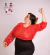Image of Red lace blouse with 3/4 elastic balloon sleeves and a loose fit