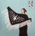 Machine-embroidered Jersey Shawl, Spanish, 160 m, Black with white flowers and fringes - buy online