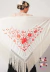 Manton Triangular Rosales Grande Bordado a Maquina Jersey 205mt Español Crema con rojo en internet