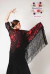 Xale Manila bordado à máquina preto com flores vermelhas - 140m - comprar online