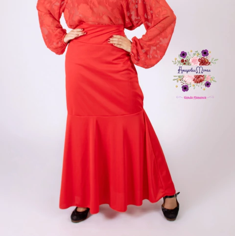 Falda Sirena de Jersey de Seda Lisa Basica color Roja - comprar online