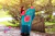 Square Shawl Printed Simil Manila turquoise violet flowers 1.40mts - Amapolas Moras