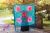 Square Shawl Printed Simil Manila turquoise violet flowers 1.40mts - online store