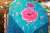 Image of Square Shawl Printed Simil Manila turquoise violet flowers 1.40mts