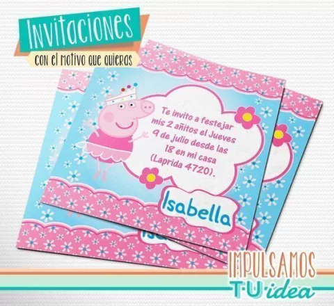 Peppa, invitación peppa con flores imprimible y para whatsapp