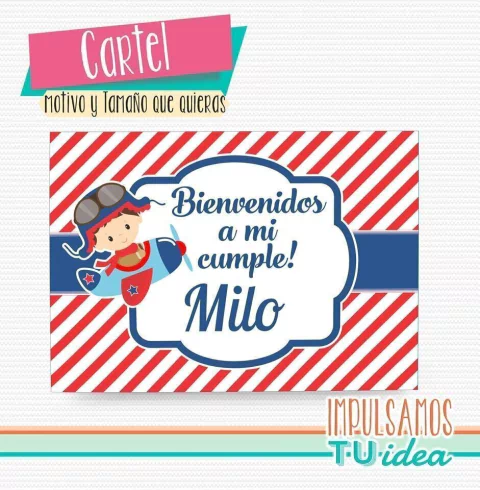 Cumple aviador, cartel bienvenidos aviador para IMPRIMIR