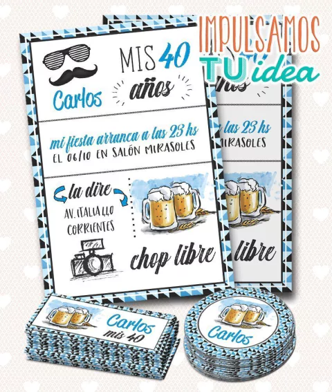 Cumple 40 de varón tarjeta y tarjetitas para IMPRIMIR