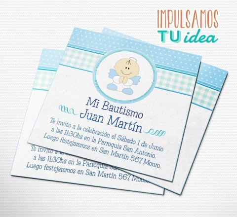Invitación bautismo nene con angelito IMPRIMIBLE