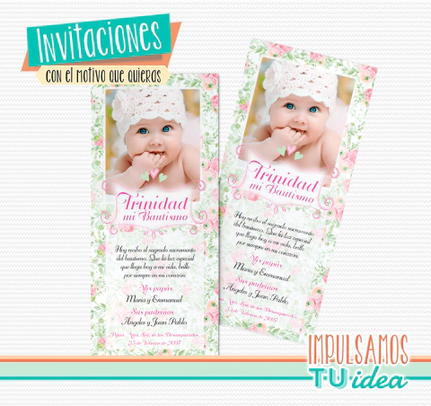 Estampita bautismo nena - Con flores para imprimir
